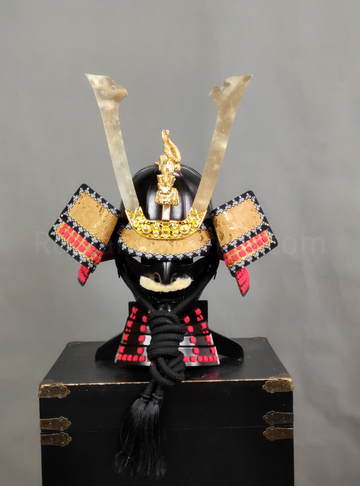 Black and Gold Samurai Helmet Dragon Maedate and Mustache