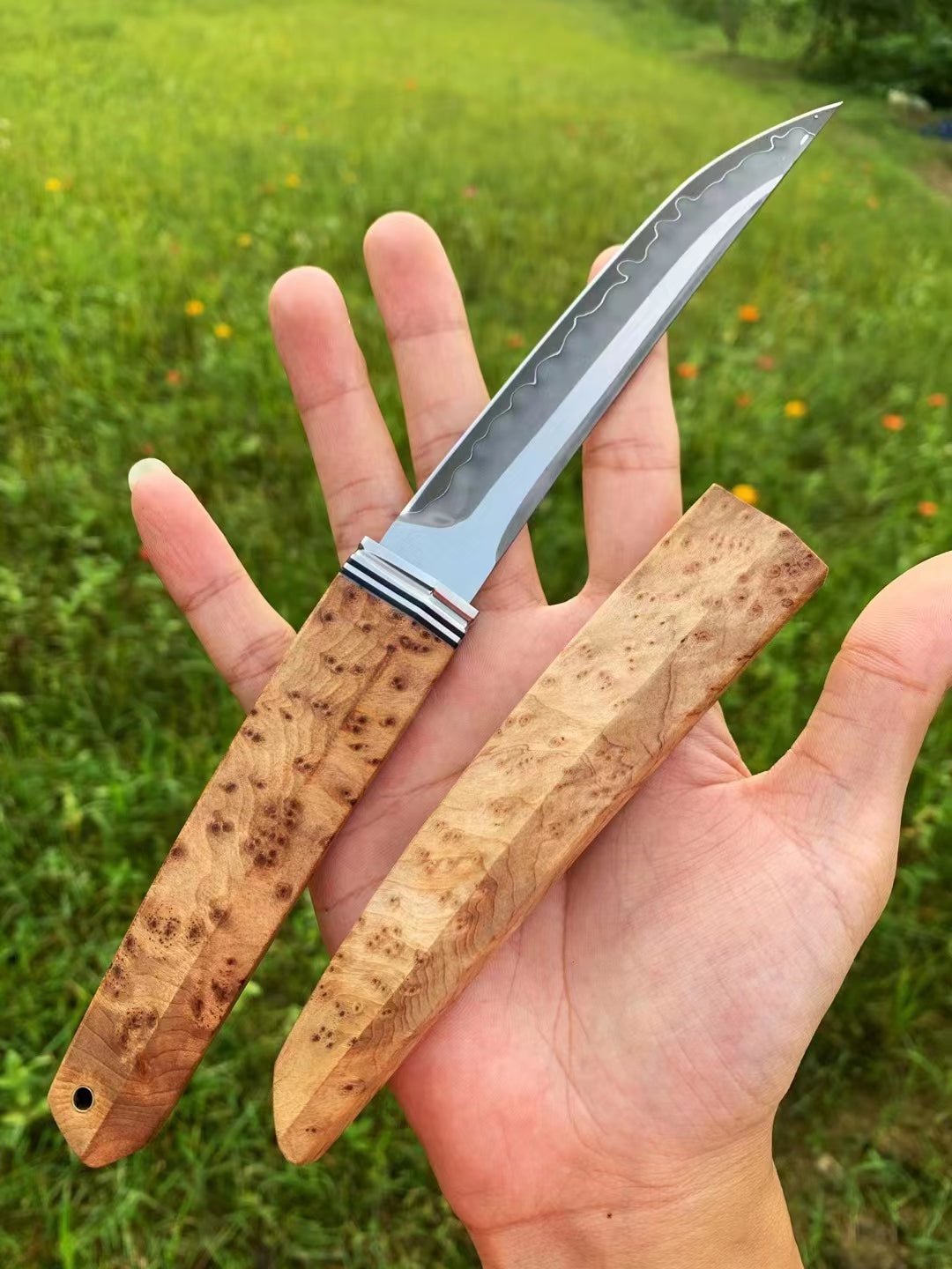 Rolling Hills Damascus Steel Fixed Blade Tanto