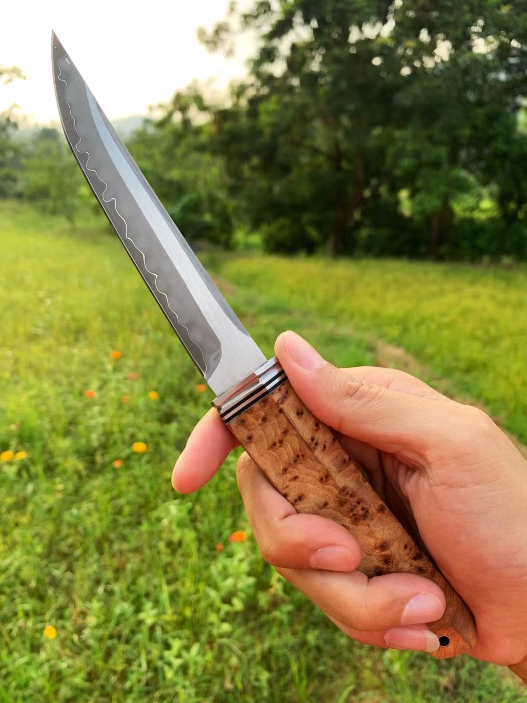 Rolling Hills Damascus Steel Fixed Blade Tanto