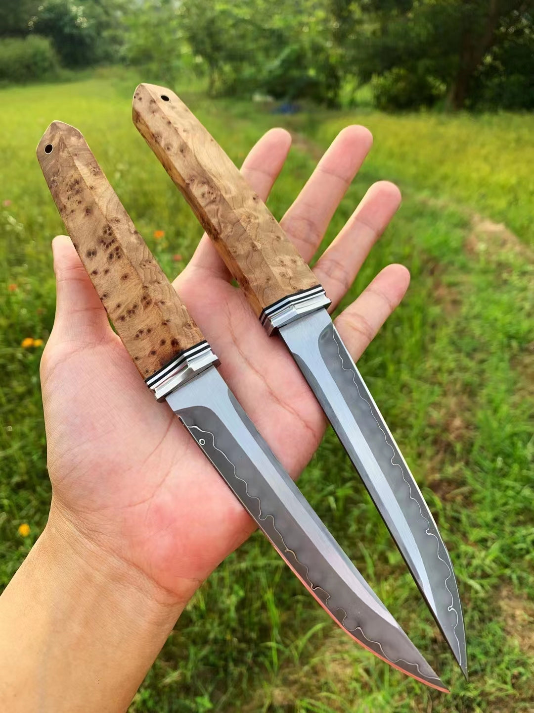 Rolling Hills Damascus Steel Fixed Blade Tanto