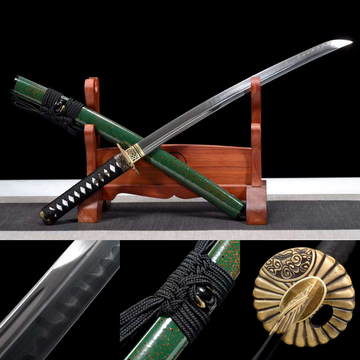The Midori Uroko Handmade Katana Wakizashi Clay Tempered T10 Steel