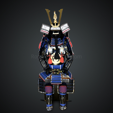 Black and blue Samurai Armor Oyoroi Style Dragon Maedate Black Kabuto and Do Mixed with Blue Cords