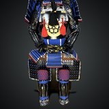 Black and blue Samurai Armor Oyoroi Style Dragon Maedate Black Kabuto and Do Mixed with Blue Cords