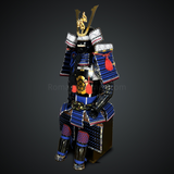 Black and blue Samurai Armor Oyoroi Style Dragon Maedate Black Kabuto and Do Mixed with Blue Cords