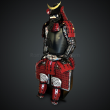 Black & Red Samurai Armor Tosei Gusoku Style Crescent Moon Maedate Black Kabuto and Chest Red Sode and Haidate