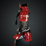 Black & Red Samurai Armor Tosei Gusoku Style Crescent Moon Maedate Black Kabuto and Chest Red Sode and Haidate