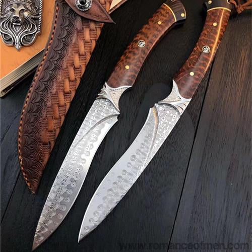 The Snake Spirit Damascus steel fixed blade 22CM-Romance of Men