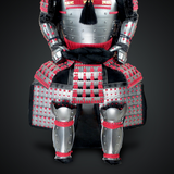 Sanada Masayuki Silver and Black Samurai Armor Tosei Gusoku Style Buffalo Horn Wakidate Circle Maedate Silver Scales with Red Cords