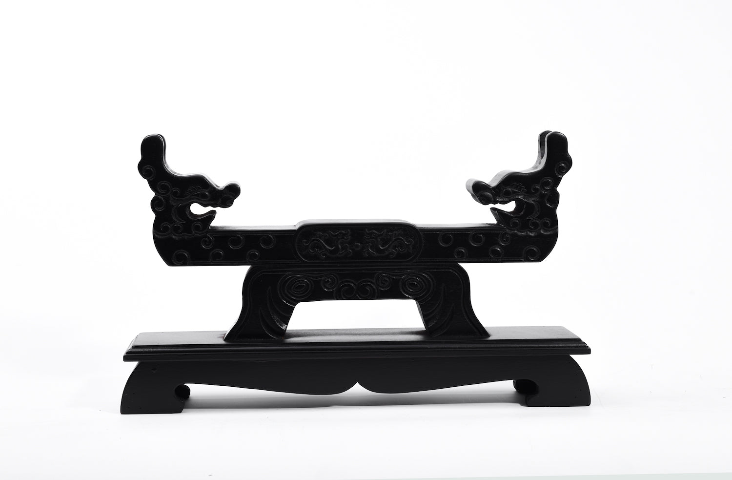 Black Double Dragon Solid Wood Single Tier Katana Stand