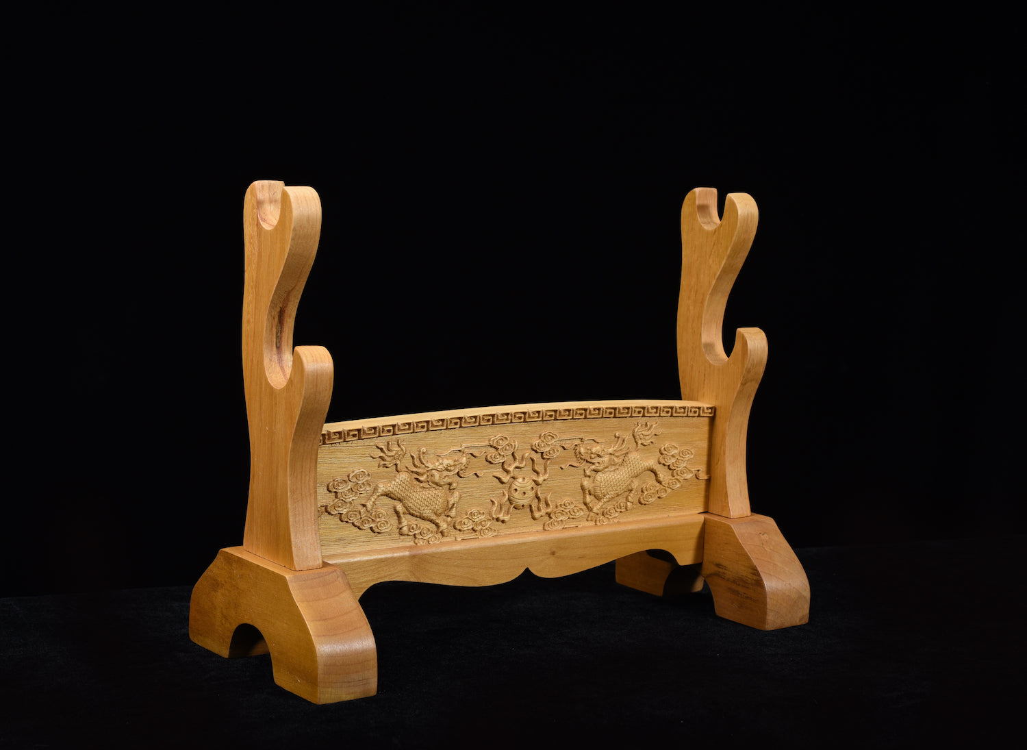 Brown Double Kirin Solid Wood 2 Tier Katana Stand
