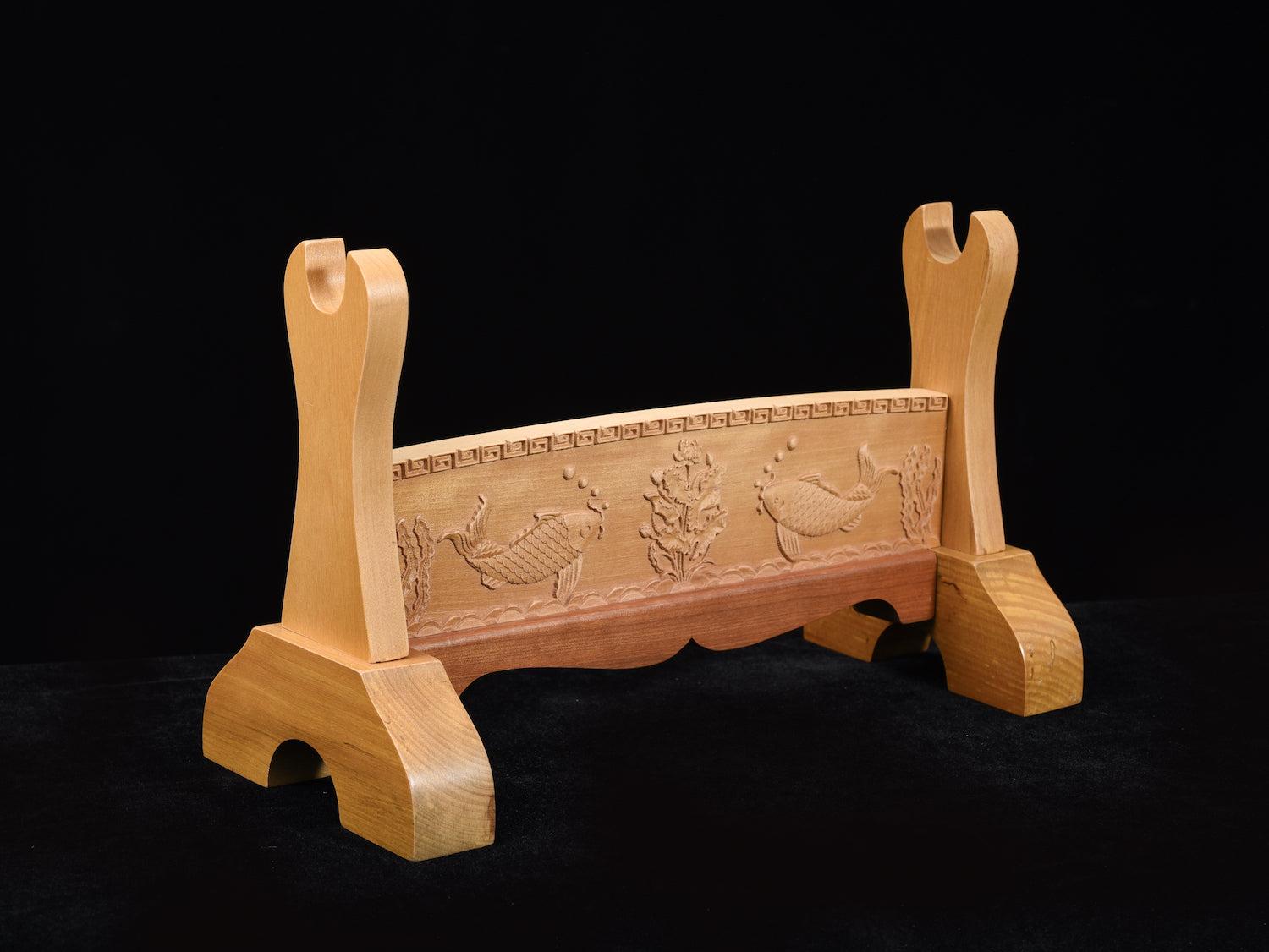 Brown Double Koi Solid Wood Single Tier Katana Stand