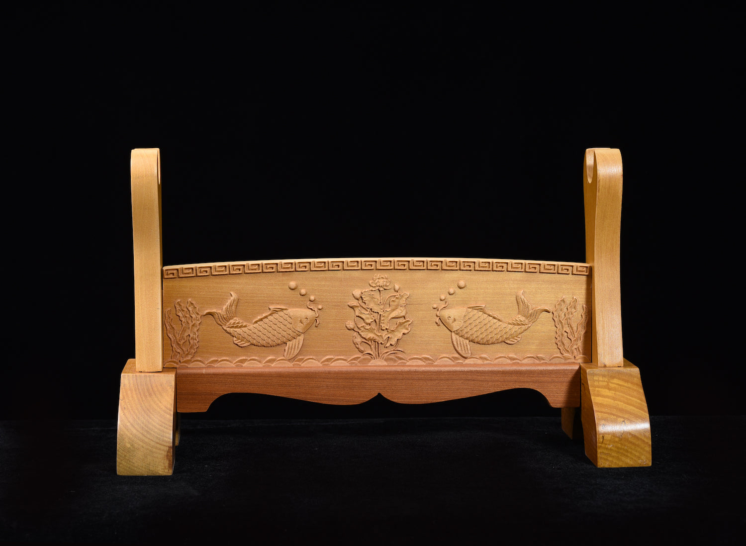 Brown Double Koi Solid Wood Single Tier Katana Stand