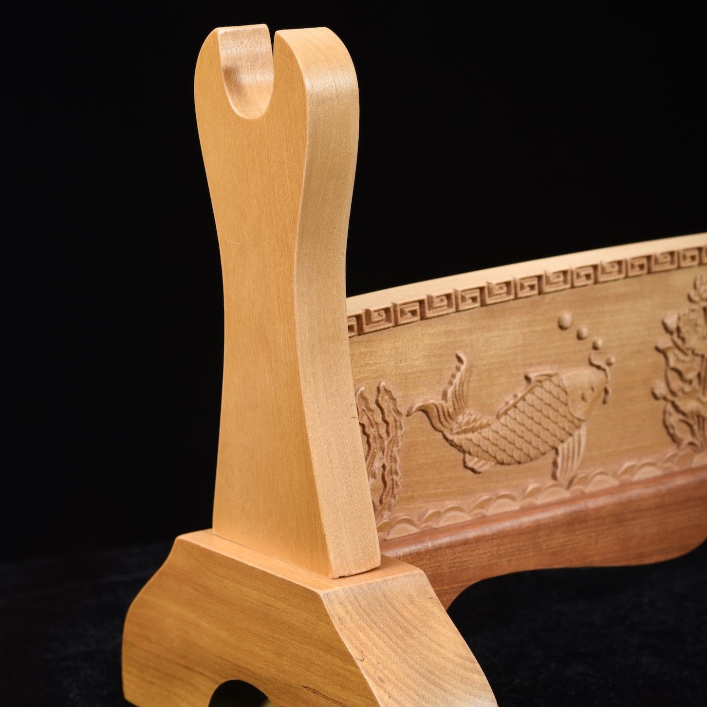 Brown Double Koi Solid Wood Single Tier Katana Stand