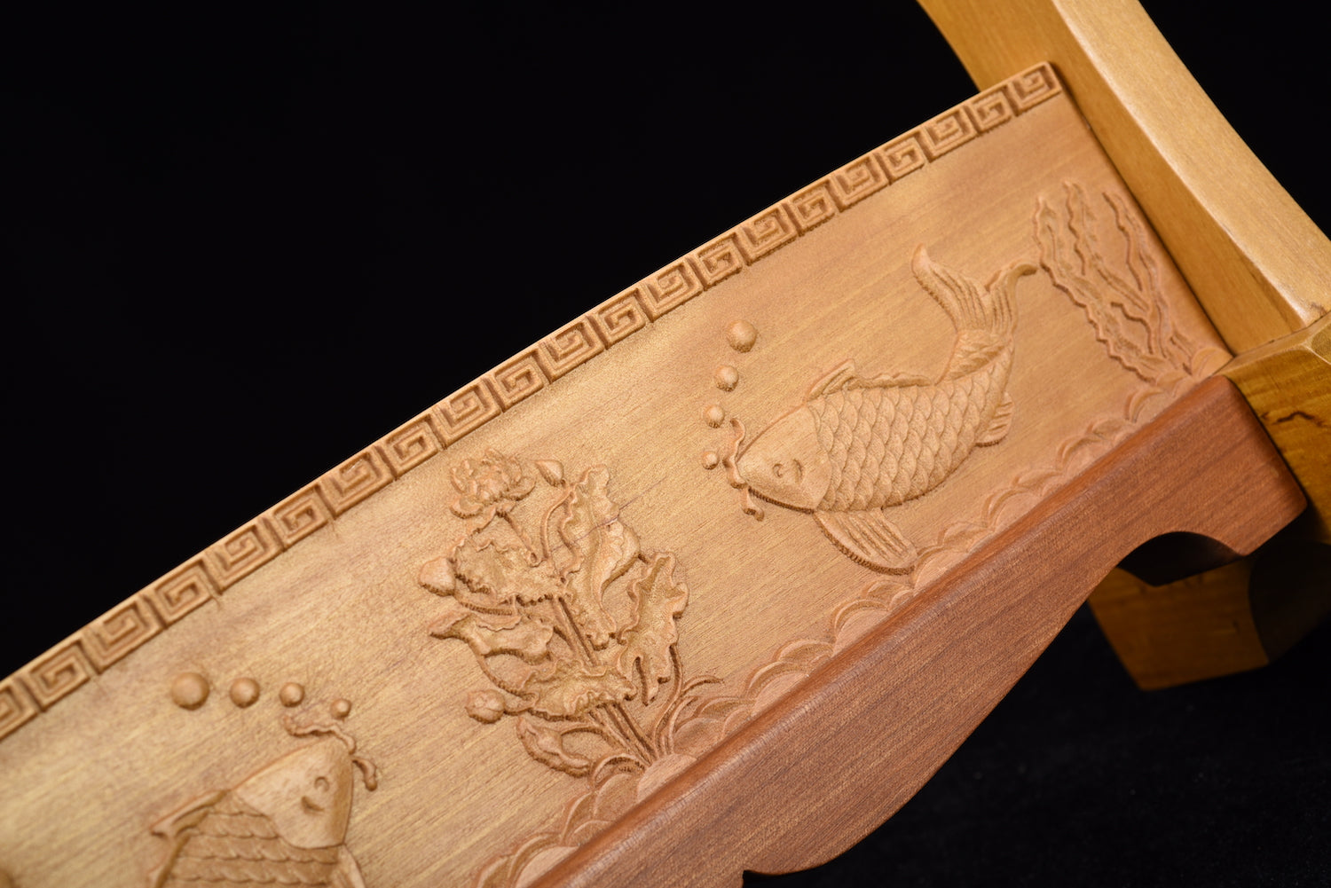 Brown Double Koi Solid Wood Single Tier Katana Stand