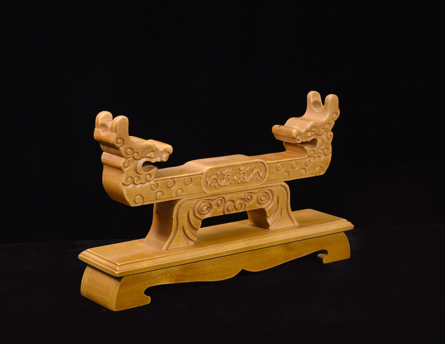 Brown Double Dragon Solid Wood Single Tier Katana Stand