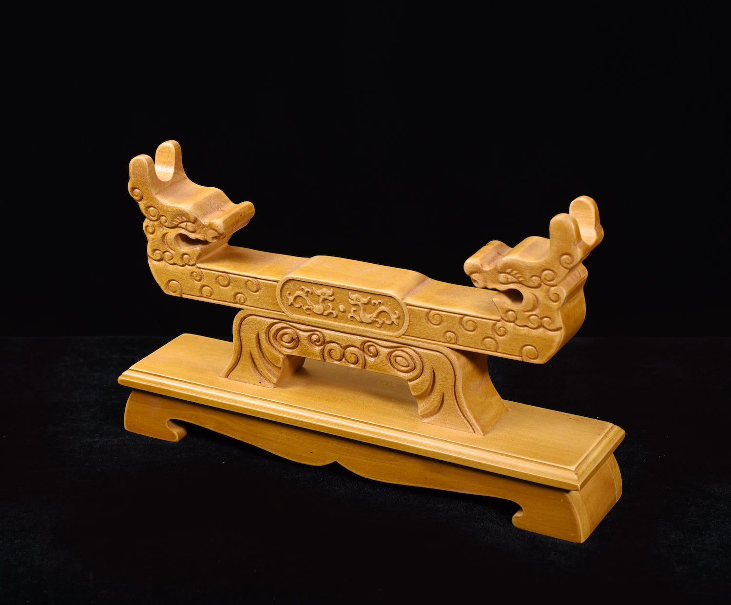 Brown Double Dragon Solid Wood Single Tier Katana Stand