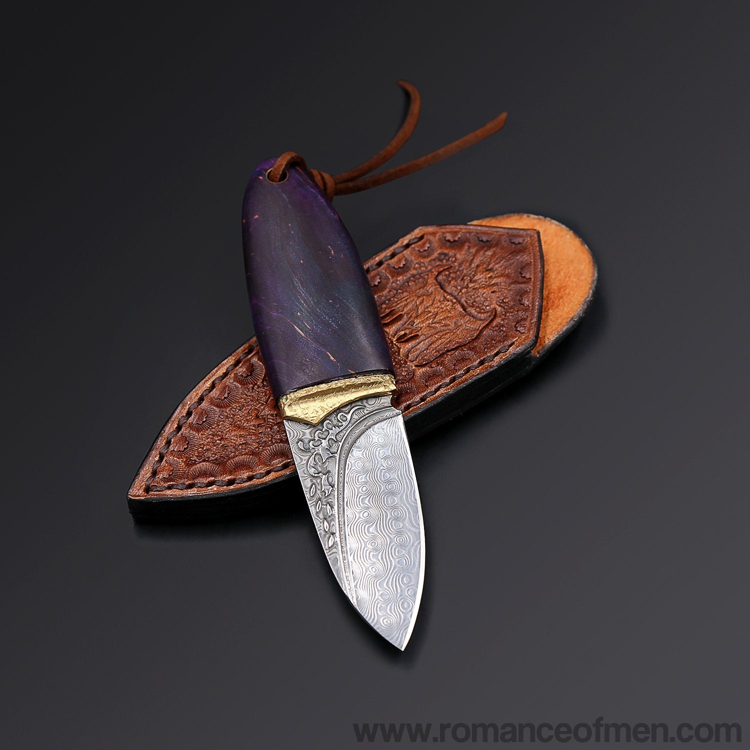 The phantom Olive Damascus steel pocket knife-Romance of Men