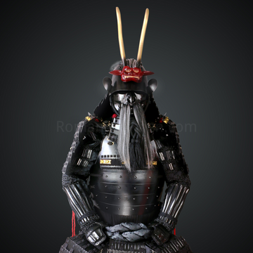 Tsukahara Bokuden All Black Samurai Armor Tosei Gusoku Style Demon Maedate with long horn