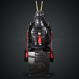 Tsukahara Bokuden All Black Samurai Armor Tosei Gusoku Style Demon Maedate with long horn