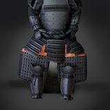 Sanada Yukimura All Black Samurai Armor Tosei Gusoku Style Deer Horn Wakidate Menpo With Beard All Black Scales and Cords