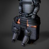 Sanada Yukimura All Black Samurai Armor Tosei Gusoku Style Deer Horn Wakidate Menpo With Beard All Black Scales and Cords