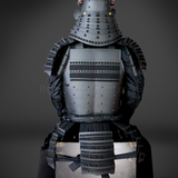 Sanada Yukimura All Black Samurai Armor Tosei Gusoku Style Deer Horn Wakidate Menpo With Beard All Black Scales and Cords