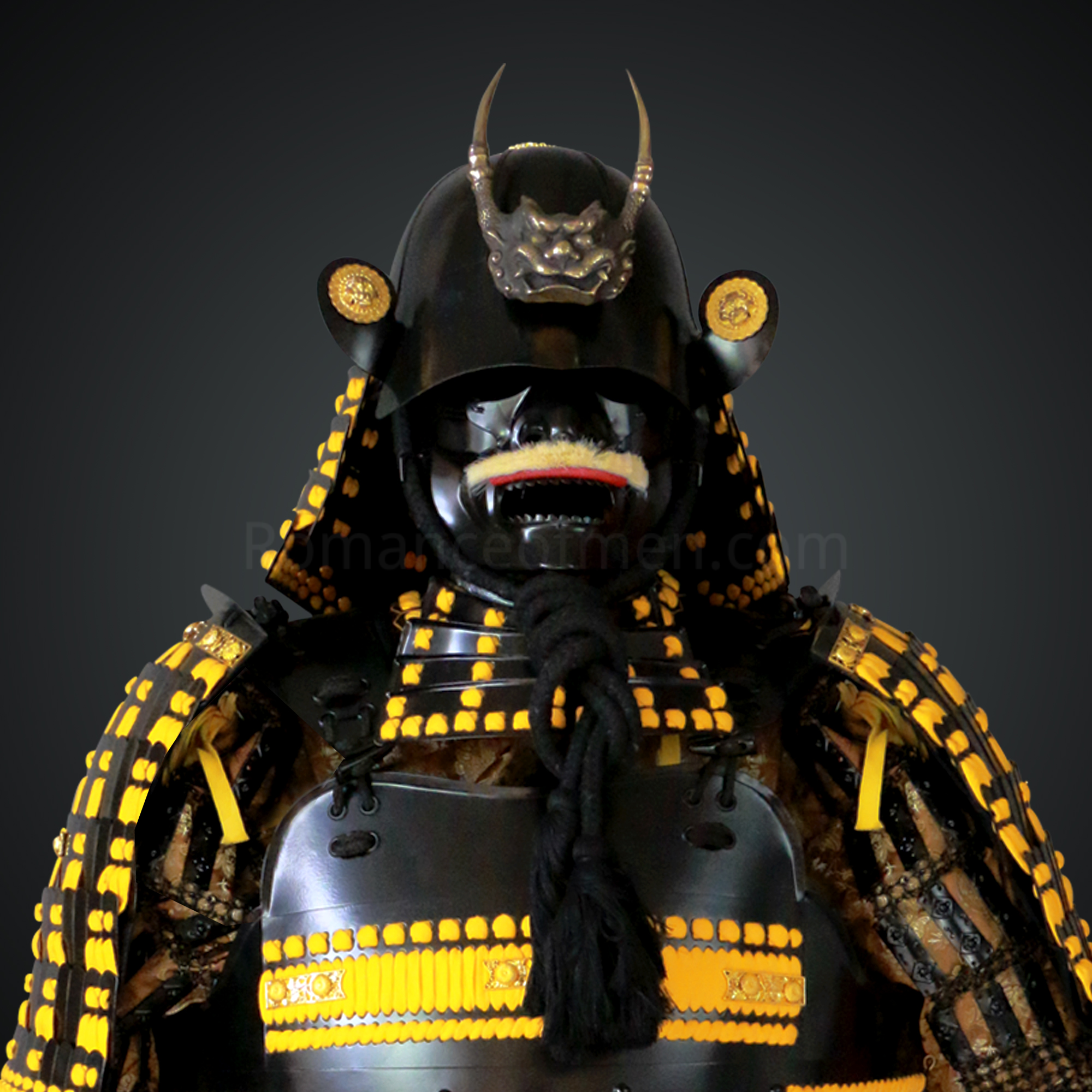 Yamamoto Kansuke Yellow & Black Samurai Armor Tosei Gusoku Style Demon Maedate Black Armor Yellow Cords