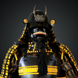 Yamamoto Kansuke Yellow & Black Samurai Armor Tosei Gusoku Style Demon Maedate Black Armor Yellow Cords