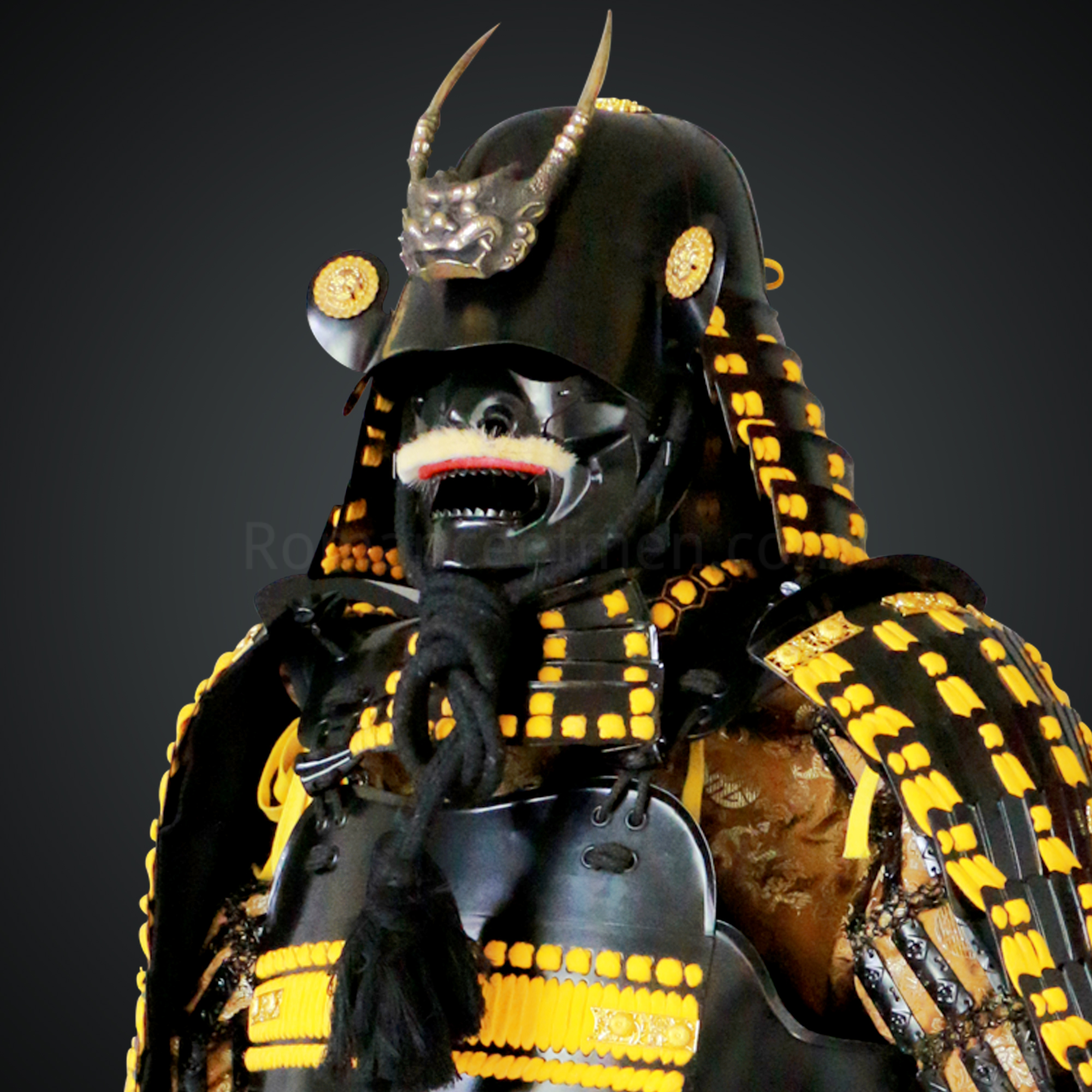 Yamamoto Kansuke Yellow & Black Samurai Armor Tosei Gusoku Style Demon Maedate Black Armor Yellow Cords