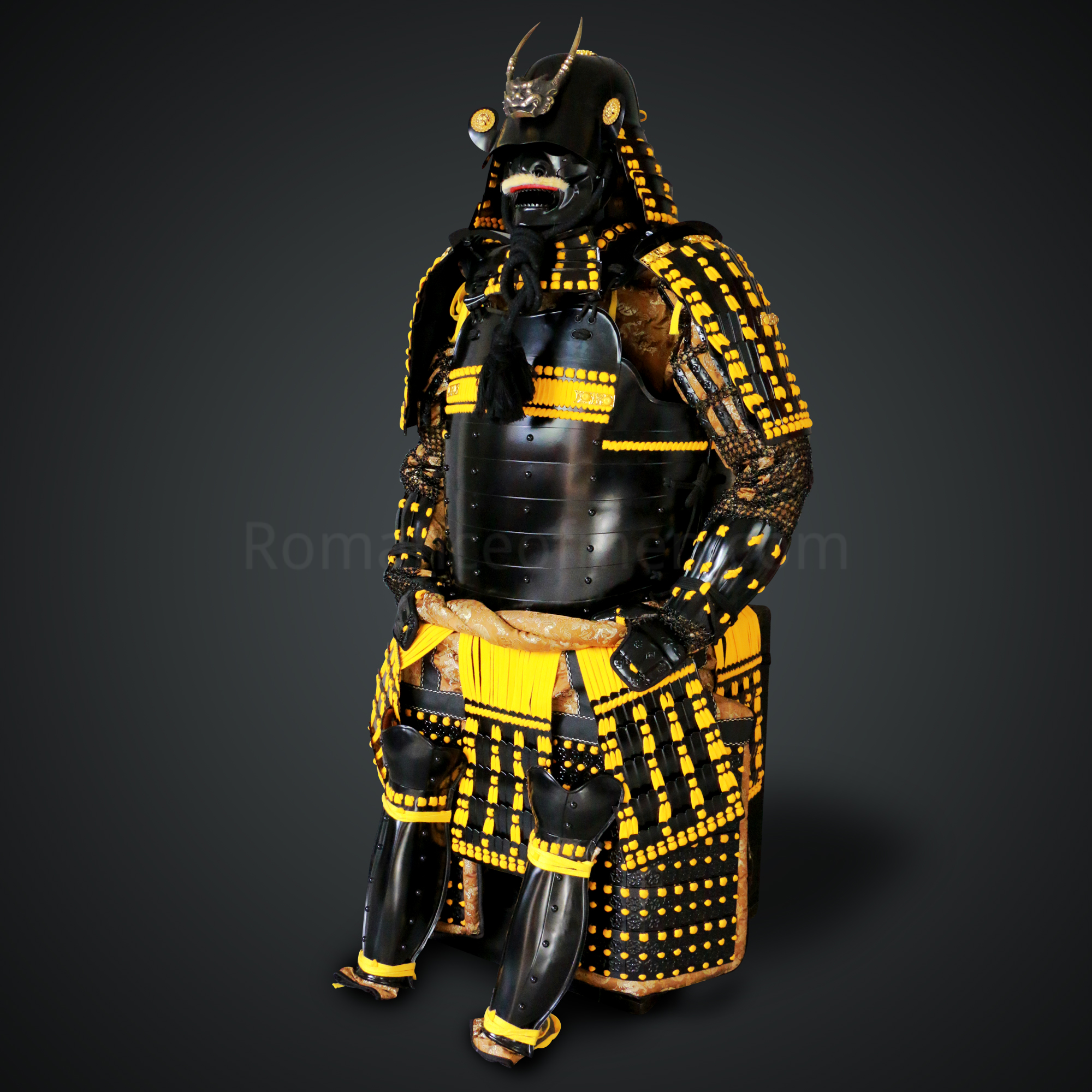 Yamamoto Kansuke Yellow & Black Samurai Armor Tosei Gusoku Style Demon Maedate Black Armor Yellow Cords