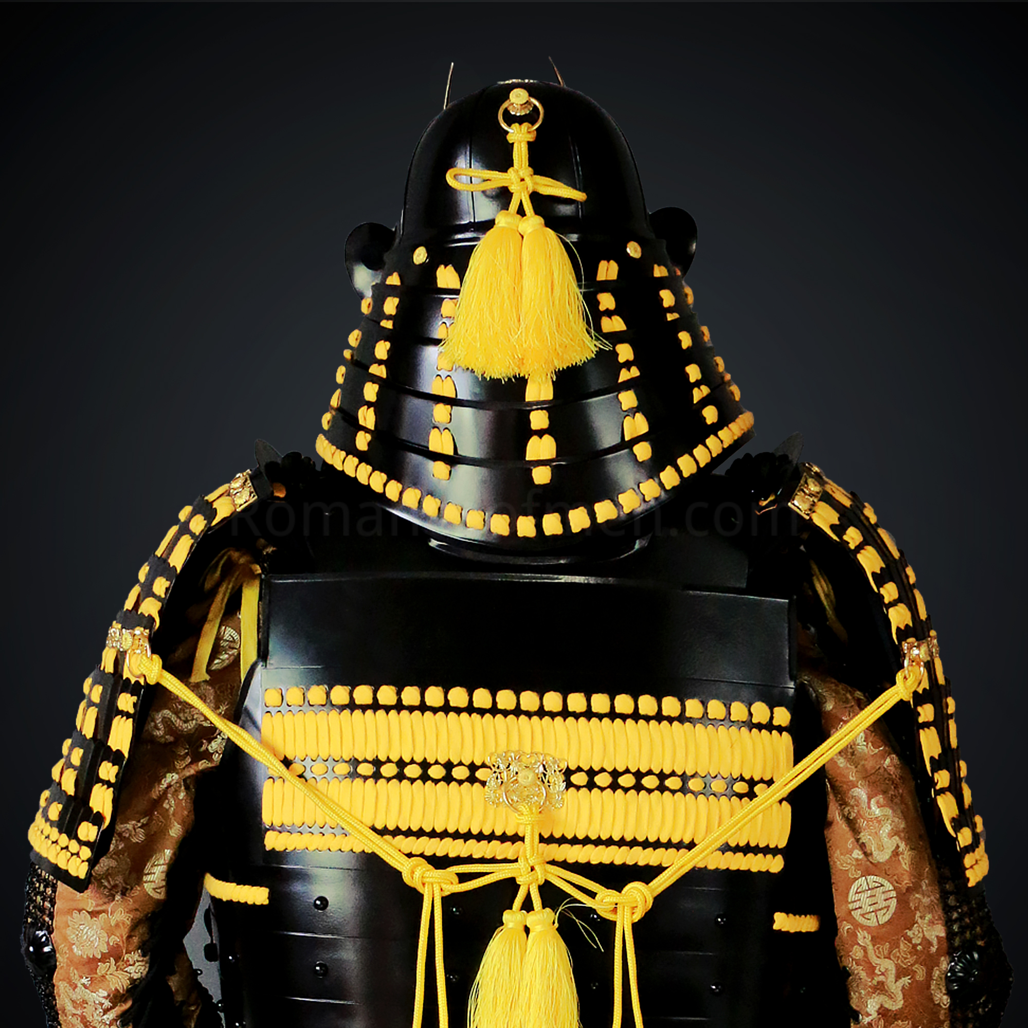 Yamamoto Kansuke Yellow & Black Samurai Armor Tosei Gusoku Style Demon Maedate Black Armor Yellow Cords