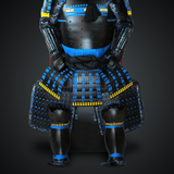 Nabeshima Naoshige Black & Blue Samurai Armor Tosei Gusoku Style Circle Maedate All Black Scales with Blue Cords
