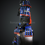 Toki Yoritsugu Black & Blue Samurai Armor Tosei Gusoku Style Demon Maedate With Hair Kabuto Black Kozane With Blue Cords