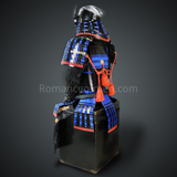 Toki Yoritsugu Black & Blue Samurai Armor Tosei Gusoku Style Demon Maedate With Hair Kabuto Black Kozane With Blue Cords