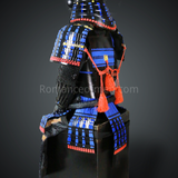 Toki Yoritsugu Black & Blue Samurai Armor Tosei Gusoku Style Demon Maedate With Hair Kabuto Black Kozane With Blue Cords