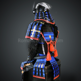 Toki Yoritsugu Black & Blue Samurai Armor Tosei Gusoku Style Demon Maedate With Hair Kabuto Black Kozane With Blue Cords