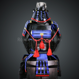 Toki Yoritsugu Black & Blue Samurai Armor Tosei Gusoku Style Demon Maedate With Hair Kabuto Black Kozane With Blue Cords