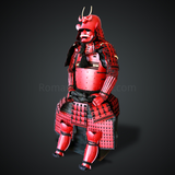 Fukushima Masanori All Red Samurai Armor Tosei Gusoku Style Demon Maedate Menpo with beard Red scales with Black cords
