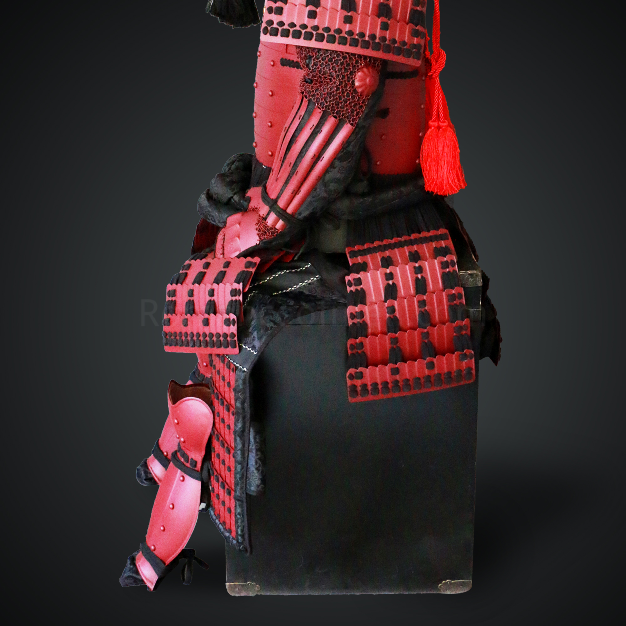 Fukushima Masanori All Red Samurai Armor Tosei Gusoku Style Demon Maedate Menpo with beard Red scales with Black cords