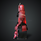 Fukushima Masanori All Red Samurai Armor Tosei Gusoku Style Demon Maedate Menpo with beard Red scales with Black cords