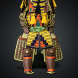 Mōri Motonari Yellow & Brown Samurai Armor Oyoroi Style Kamon Maedate Brown Scales With Yellow Cords