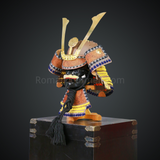 Mōri Motonari Yellow & Brown Samurai Armor Oyoroi Style Kamon Maedate Brown Scales With Yellow Cords