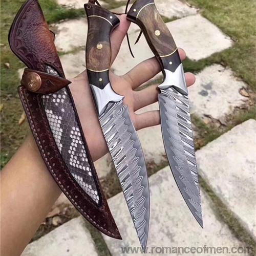 The erlang damascus fixed blade knife 26CM-Romance of Men