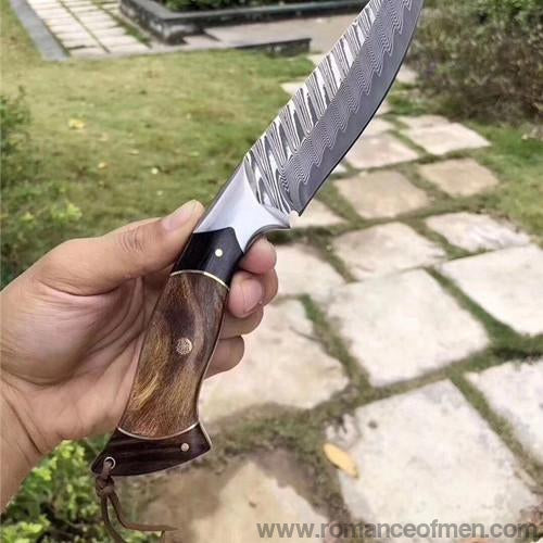 The erlang damascus fixed blade knife 26CM-Romance of Men