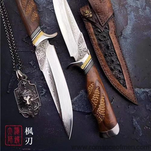 The maple damascus fixed blade 27CM-Romance of Men