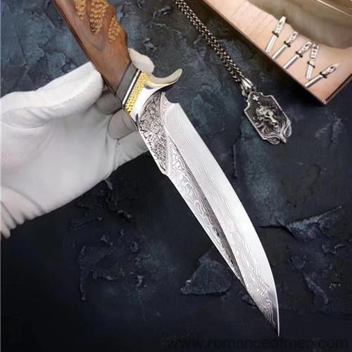 The maple damascus fixed blade 27CM-Romance of Men