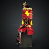 Shimazu Yoshihisa Red & Yellow Samurai Armor Oyoroi Style Dragon Maedate Black Scales and Red Cords