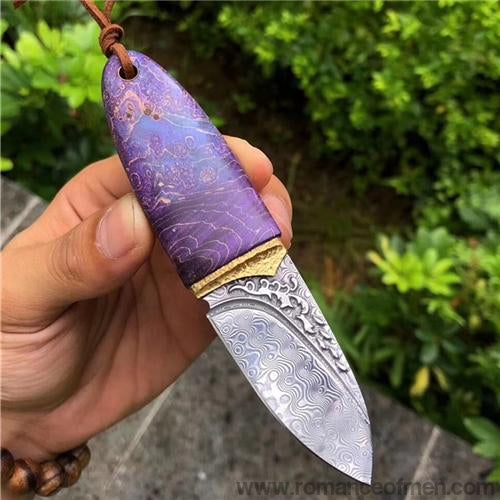 The phantom Olive Damascus steel pocket knife-Romance of Men