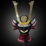 Black and Red Samurai Helmet Kuwagata and Mustache