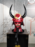 Red Samurai Helmet Horn Wakidate and Mustache